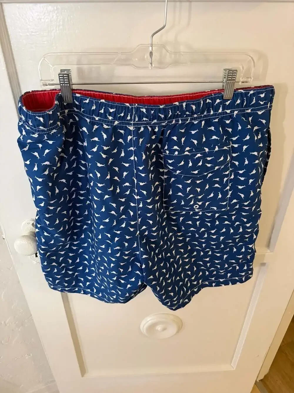 Tommy Bahama Blue Dolphin Print Swim Trunks with Elastic Waist